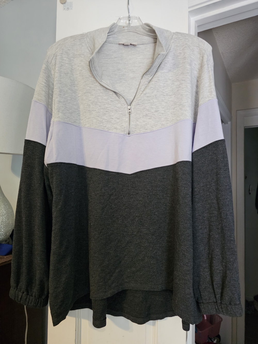 4/$25 LOFT Colorblock Half-Zip Sweatshirt in Light Gray, Lavender & Charcoal